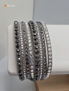 Swarovski Slake Deluxe Wrap Bracelet Gray Black Clear Crystal Retired